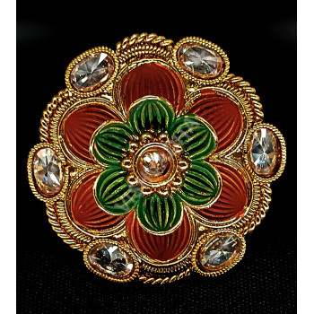 Party Ethnic Wear High Gold Polish Ruby Green Big Finger Ring Flower Pattern