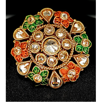 Party Ethnic Wear High Gold Polish Ruby Green Big Finger Ring