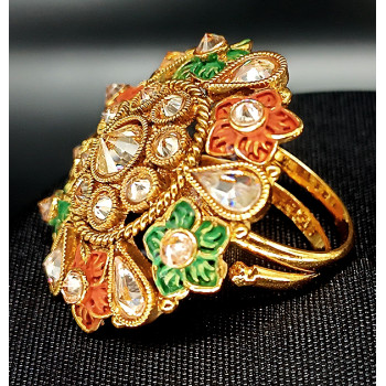 Party Ethnic Wear High Gold Polish Ruby Green Big Finger Ring