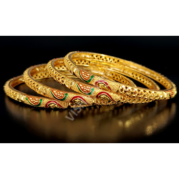 Supreme Quality Shining Micro Gold Plated Enamel Ruby Green Bangle