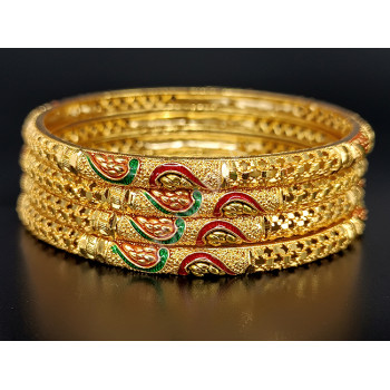 Supreme Quality Shining Micro Gold Plated Enamel Ruby Green Bangle