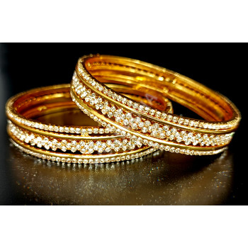 Supreme High Quality Guaranteed Micro Gold Polish Glittering Stunning White AD Stones Party Ethnic Wear