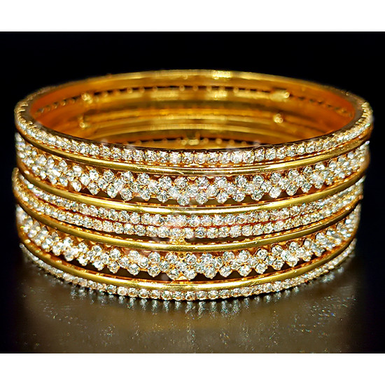 Supreme High Quality Guaranteed Micro Gold Polish Glittering Stunning White AD Stones Party Ethnic Wear