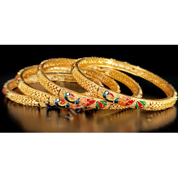 Supreme Quality Shining Micro Gold Polish Enamelled Peacock Design Bangle