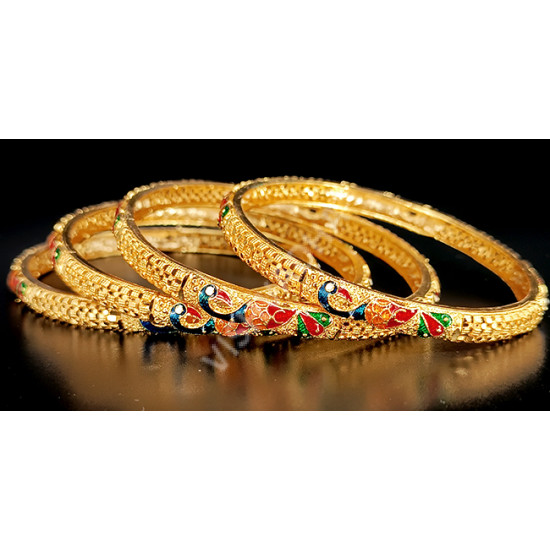 Supreme Quality Shining Micro Gold Polish Enamelled Peacock Design Bangle