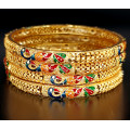 Supreme Quality Shining Micro Gold Polish Enamelled Peacock Design Bangle ( size 2 - 6)