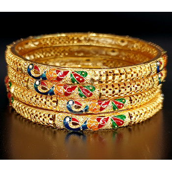 Supreme Quality Shining Micro Gold Polish Enamelled Peacock Design Bangle ( size 2 - 6)