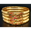 Supreme Quality Dazzling Micro Gold Polish with Royal Design Netted Ruby Green Bangle