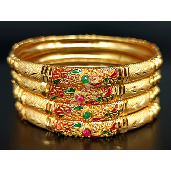 Supreme Quality Dazzling Micro Gold Polish with Royal Design Netted Ruby Green Bangle
