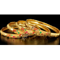 Supreme Quality Dazzling Micro Gold Polish with Royal Design Netted Ruby Green Bangle