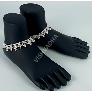 Oxidized Silver Shining White Stones Party Ethnic Wear Anklets