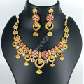 Ethnic Traditional Wear Rajwadi Polish Ruby Necklace Set with Big Earrings