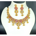 Ethnic Traditional Wear Rajwadi Polish Ruby Necklace Set with Big Earrings