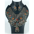 Party Celebrity Dark Oxidized Silver Very Big Multi Colour Necklace Set with Ghungroo Beads and Earrings