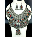 Party Celebrity Dark Oxidized Silver Very Big Multi Colour Necklace Set with Ghungroo Beads and Earrings