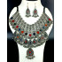 Party Celebrity Dark Oxidized Silver Very Big Multi Colour Necklace Set with Ghungroo Beads and Earrings