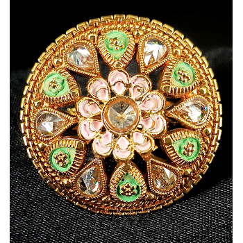 Ethnic Designer Wear Mint Green and Pink Big Finger Ring