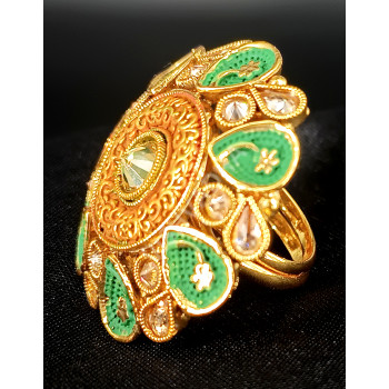 Ethnic Designer Wear Green Ruby Big Finger Ring