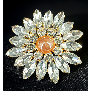 Party Ethnic Wear Sparkling White Stones Very Big Finger Ring Flower Pattern