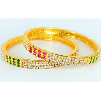 Premium Quality Glittering Sparkling AD Stones White Ruby Green Micro Gold Polish Bangle