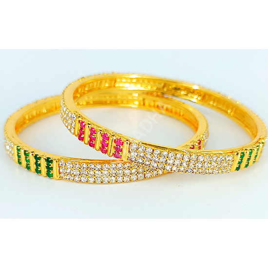 Premium Quality Glittering Sparkling AD Stones White Ruby Green Micro Gold Polish Bangle