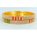 Premium Quality Glittering Sparkling AD Stones White Ruby Green Micro Gold Polish Bangle