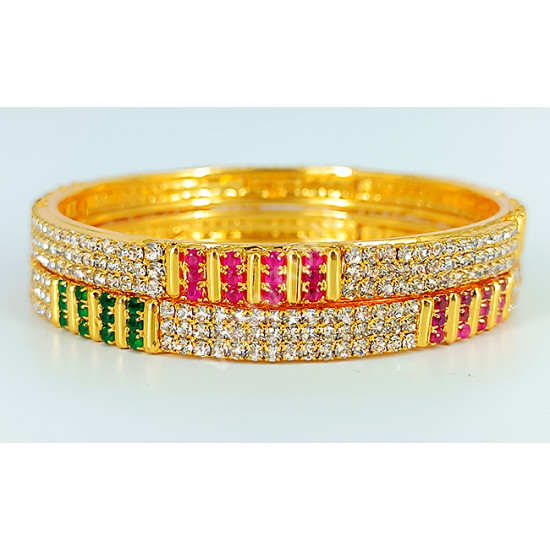 Premium Quality Glittering Sparkling AD Stones White Ruby Green Micro Gold Polish Bangle