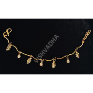 High Quality Gold Polish Bracelet with Sparkling White Stones Leaf Design