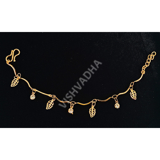 High Quality Gold Polish Bracelet with Sparkling White Stones Leaf Design