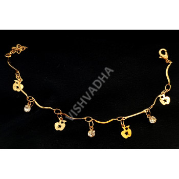 High Quality Gold Polish Bracelet with Sparkling White Stones Apple Design