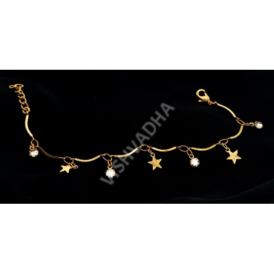 High Quality Gold Polish Bracelet with Sparkling White Stones Star Design