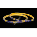 Blue Glittering Fitting Stones Premium Gold Polish Bangles