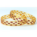 Magenta Sparkling Stones with Gold Cut New Trend Bangles