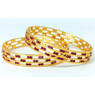 Magenta Sparkling Stones with Gold Cut New Trend Bangles