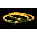 Dark Green Glittering Fitting Stones Premium Gold Polish Bangles