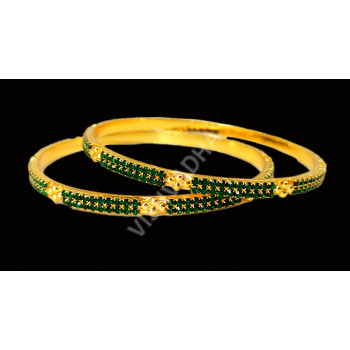 Dark Green Glittering Fitting Stones Premium Gold Polish Bangles