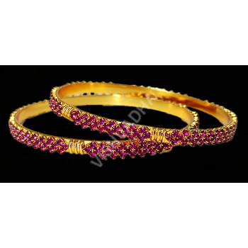 Dark Magenta  Glittering Fitting Stones Premium Gold Polish Bangles