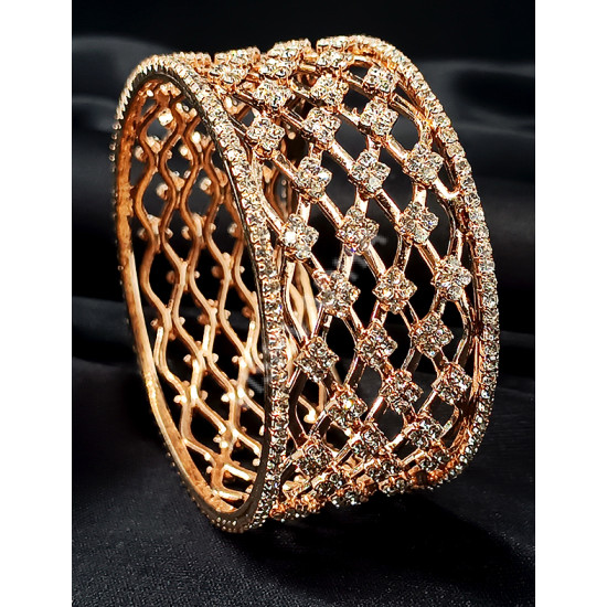 Princess Bangle Supreme Quality Rose Gold Polish with Sparkling White Stones
