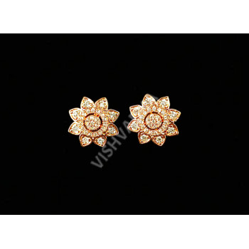 CZ Jewellery Casual and Formal Wear Earrings Supreme Quality Rose Gold Polish Full White Stones Sun Flower Design
