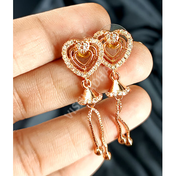 CZ Jewellery Casual and Formal Wear Earrings Supreme Quality Rose Gold Polish Full White Stones Short Length Hearts Design