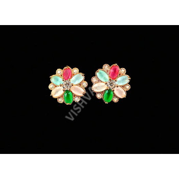 CZ Jewellery Casual and Formal Wear Earrings Supreme Quality Rose Gold Polish Multi Colour Petals