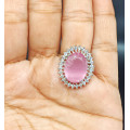 Exquisite Glittering Rodium Stones Baby Pink Finger Ring