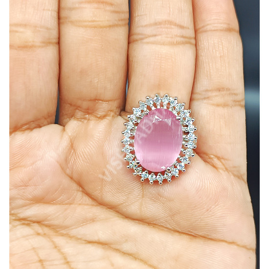 Exquisite Glittering Rodium Stones Baby Pink Finger Ring