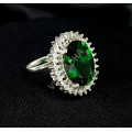 Exquisite Glittering Rodium Stones Dark Green Finger Ring