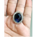 Exquisite Glittering Rodium Stones Dark Blue Finger Ring