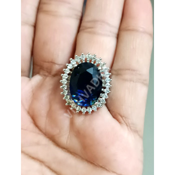Exquisite Glittering Rodium Stones Dark Blue Finger Ring