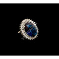 Exquisite Glittering Rodium Stones Dark Blue Finger Ring