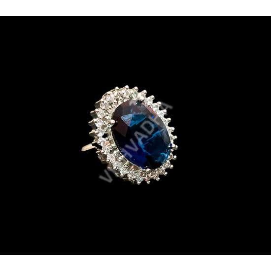 Exquisite Glittering Rodium Stones Dark Blue Finger Ring