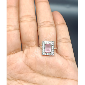 Gorgeous Glittering Rodium Stones Finger Ring Baby Pink