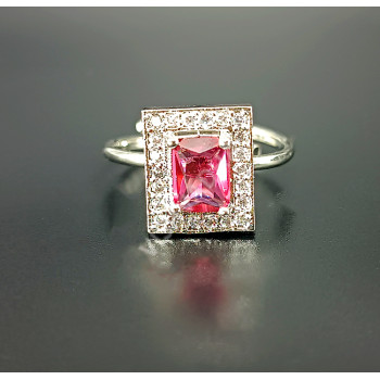 Gorgeous Glittering Rodium Stones Finger Ring Pink
